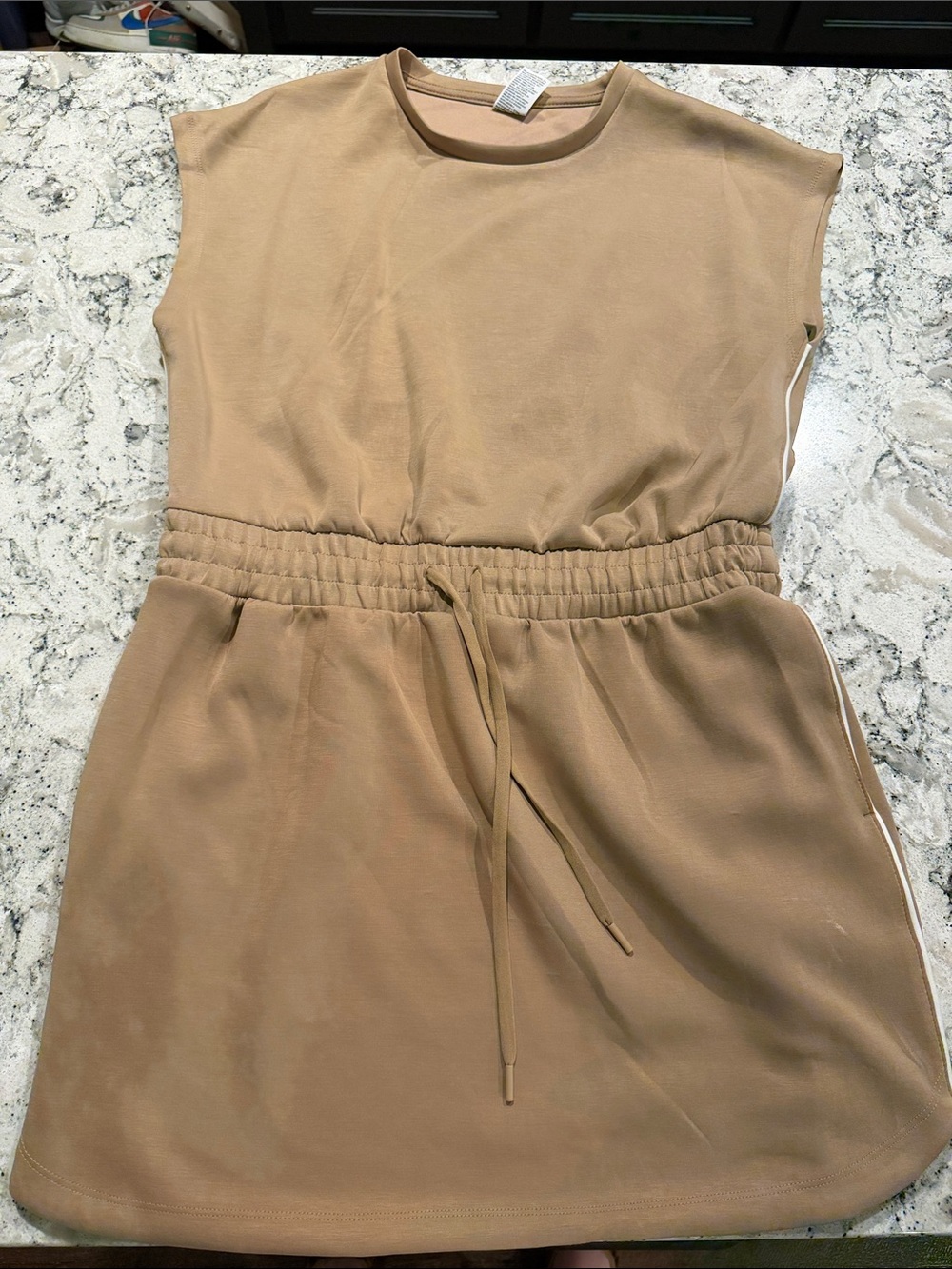 all in motion Tan Sleeveless Drawstring Waist Mini Dress